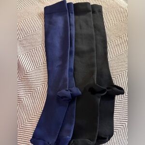 2 Pair Knee High Compression Socks Black & Navy NWOT